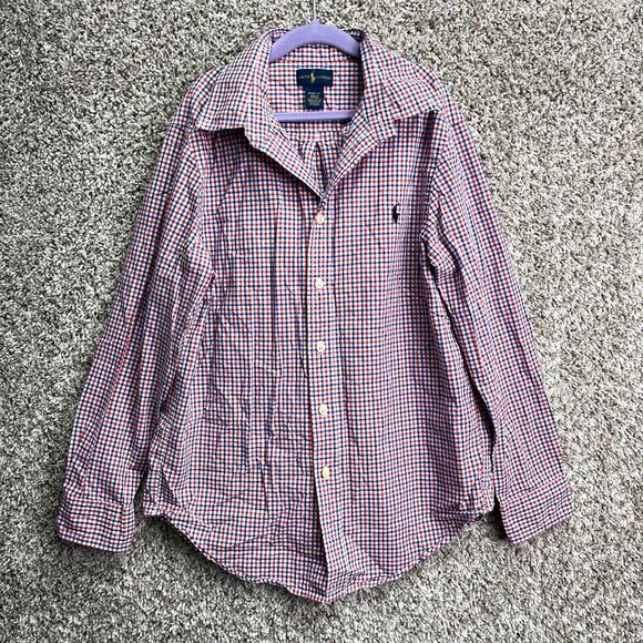 Ralph Lauren Shirt Boys M 10-12 Cotton Red, Blue & White Plaid Long Sleeve Butto - Picture 1 of 5